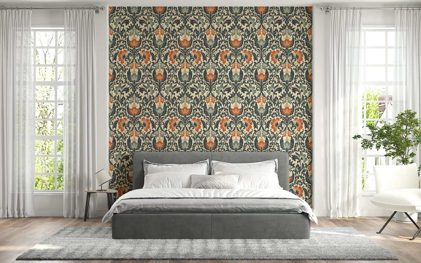 Timeless Floral Opulence wallpaper for master bedroom feature wall.