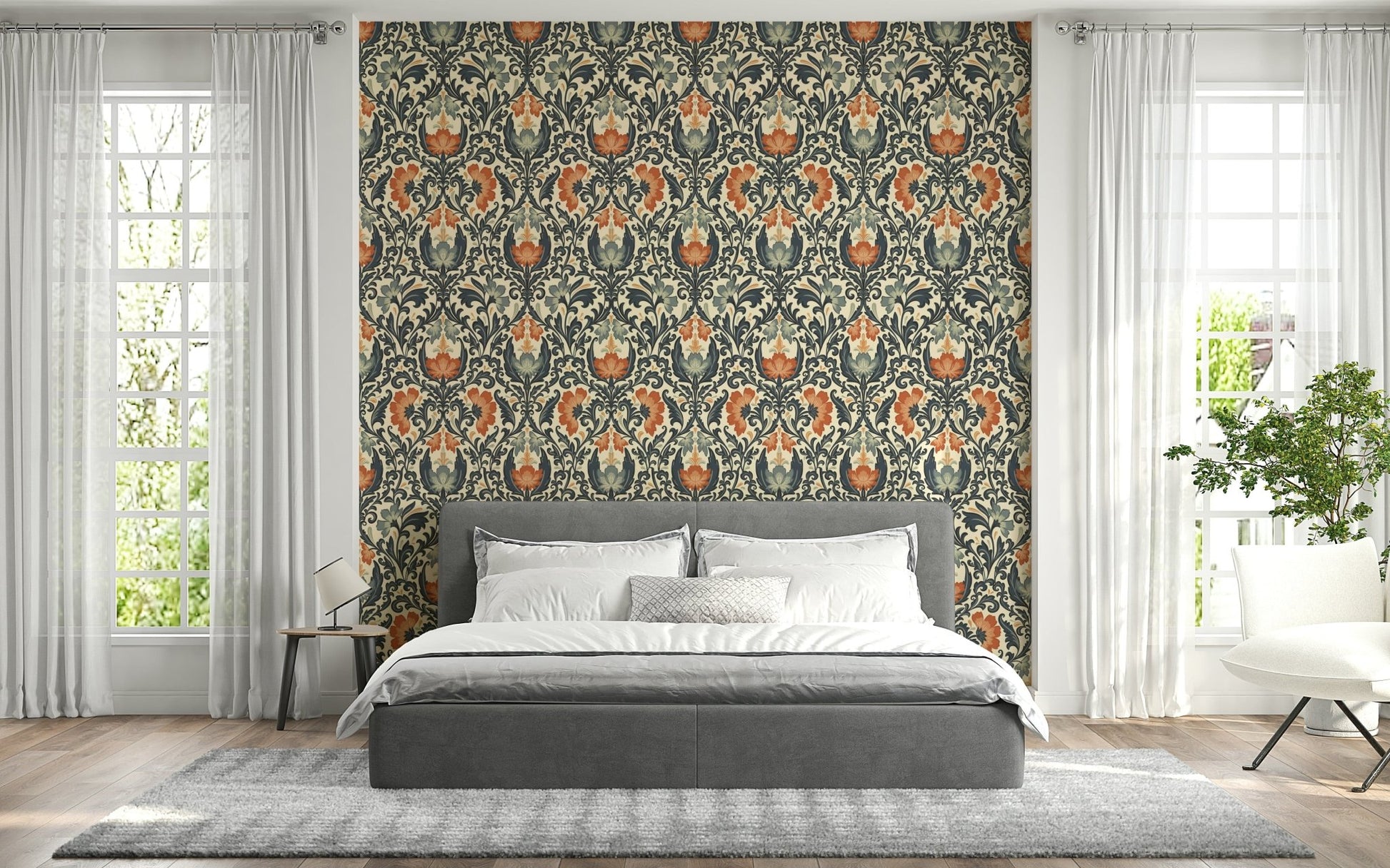 Timeless Floral Opulence wallpaper for master bedroom feature wall.