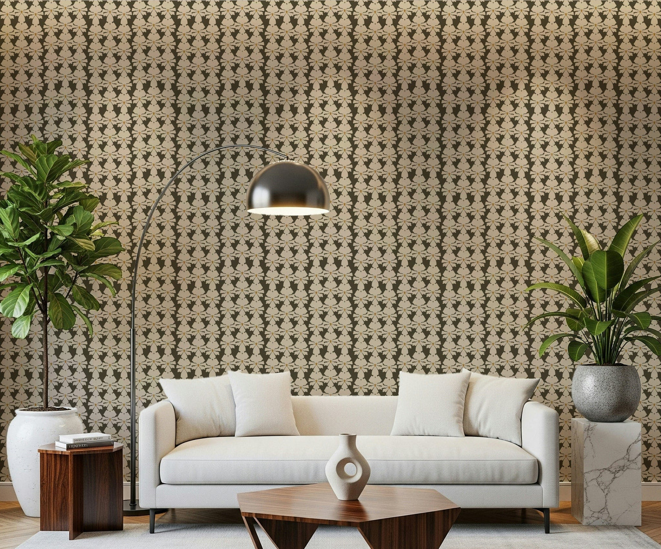 Artistic interlocking Timeless Florals design, new accent wall solution.