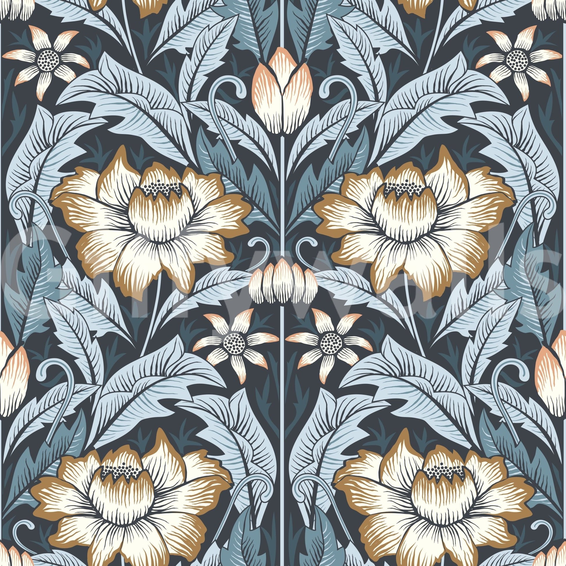 Midnight Blue Wallpaper enhancing a luxurious, dark interior.