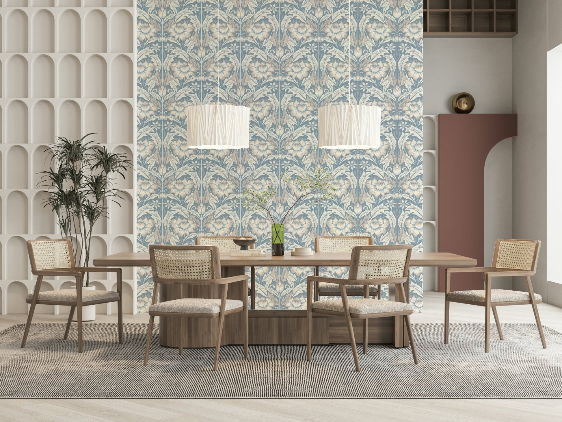 Art wallpaper mural called Mist Blue provides a restful background.