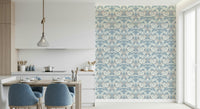 Soft blue and white blooms of the Mist Blue Wallpaper covering a space.