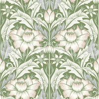 Corner of a bright nursery featuring the charming Sage Green Wallpaper.