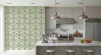 Bedroom feature accent wall showcasing the floral  Sage Green Wallpaper.
