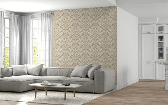 Sand Beige palm leaf peel and stick wallpaper in a modern hallway., GD6396