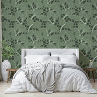Wallpaper with a mix of green, white, and dark gray colors.

