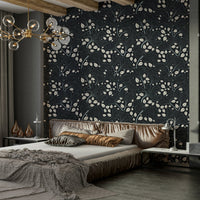 Design with a repeating pattern of large and small leaves.

