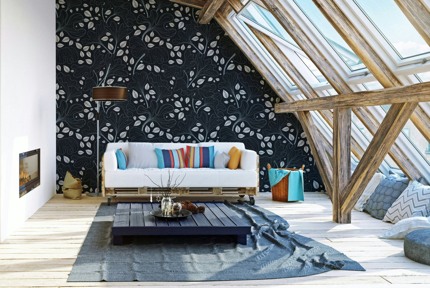 Full view of the wallpaper on a wall.

