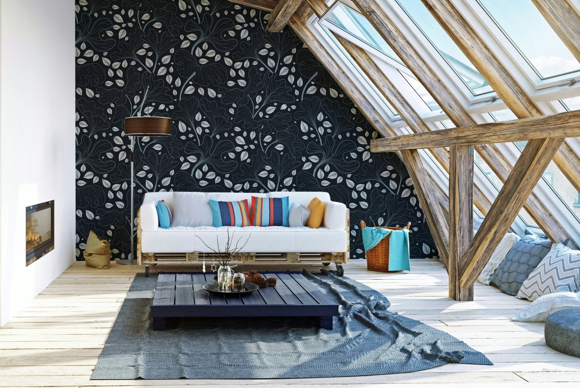 Full view of the wallpaper on a wall.

