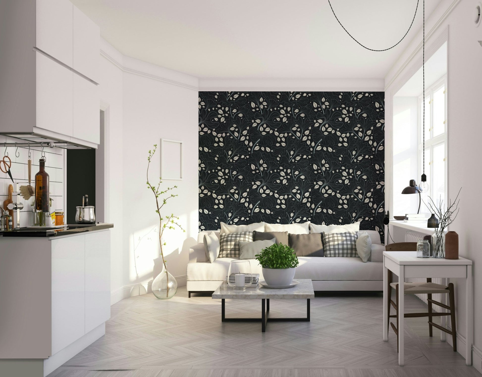 Ginkgo garden mural for an accent wall.

