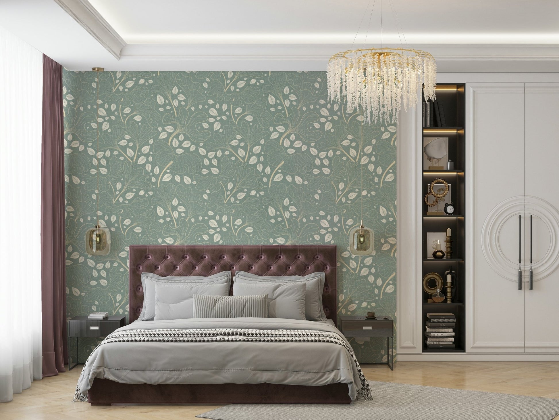Wallpaper with a mix of soft blue, pearlescent, and subtle colors. GD3282

