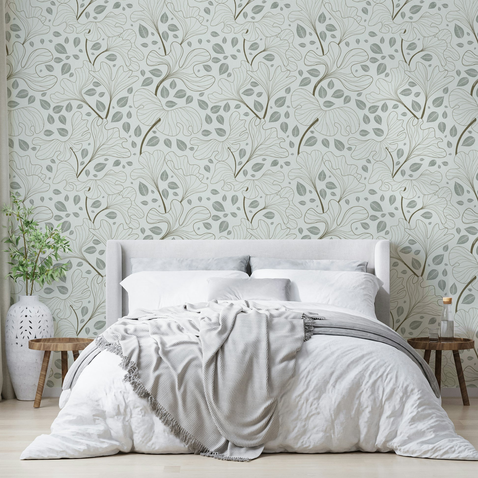 Ginkgo garden mural for an accent wall.

