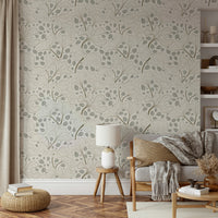 Ginkgo leaf wallpaper for a serene living room.

