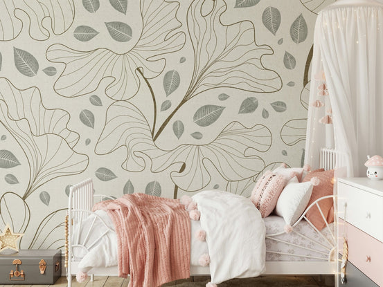 Timeless Ginkgo Garden Wall Mural with elegant botanical leaves GD7354
