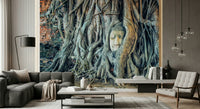 Timeless Harmony textured bark wrapping around calm facial features.