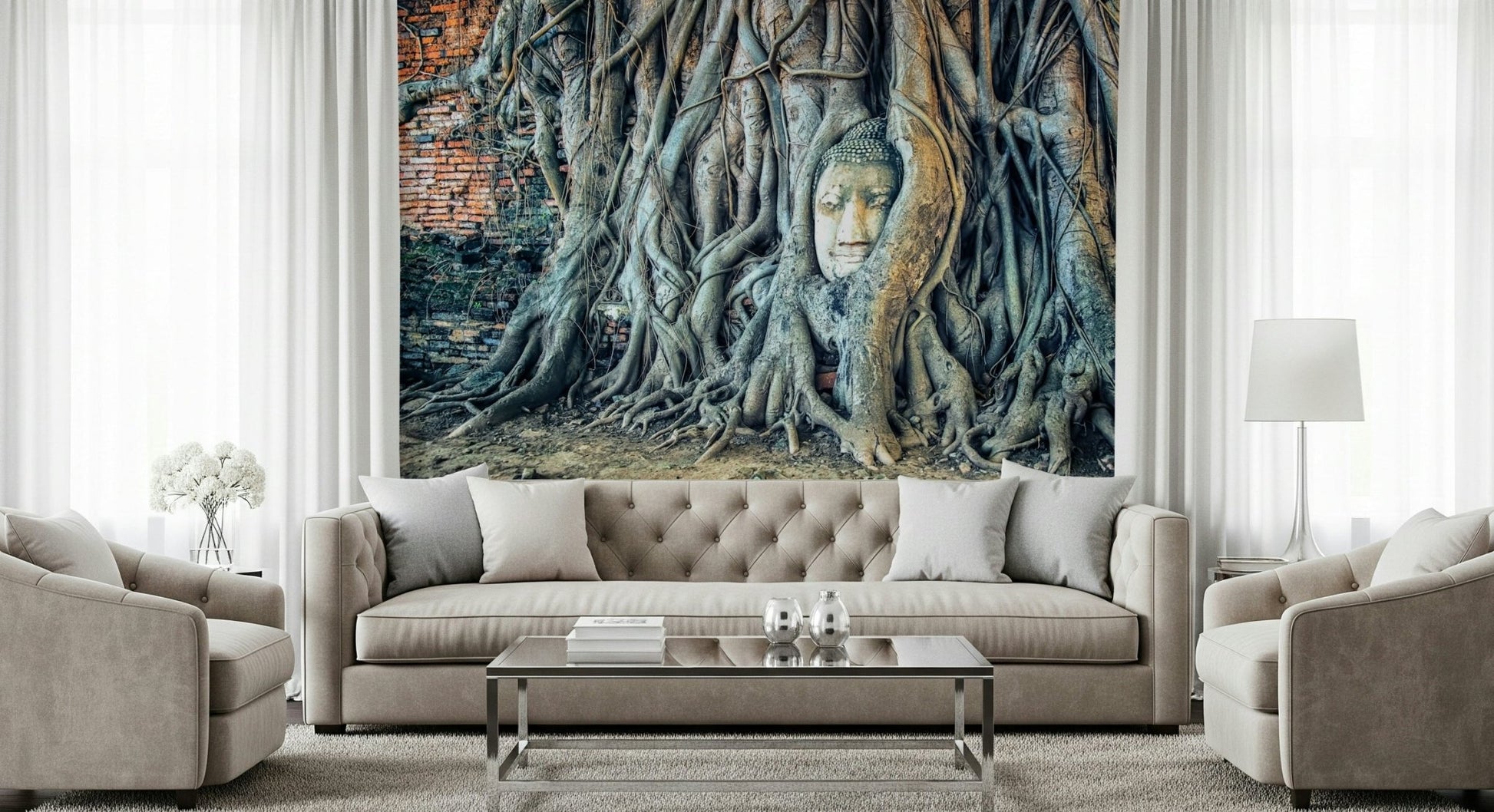 Timeless Harmony ancient stone Buddha wallpaper for walls