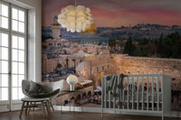 A minimalist interior with the holy city wallpaper.

