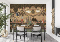 Timeless mural with layered hills, trees, and graceful cultural scenes, GD8968