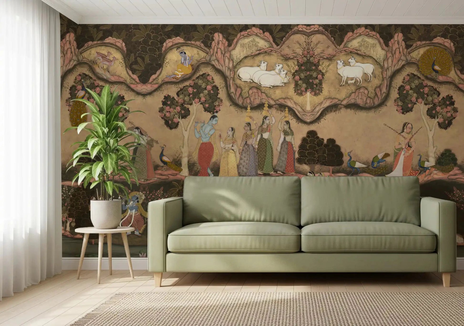 Timeless Indian Serenade artwork with classical figures and floral hills, GD8968