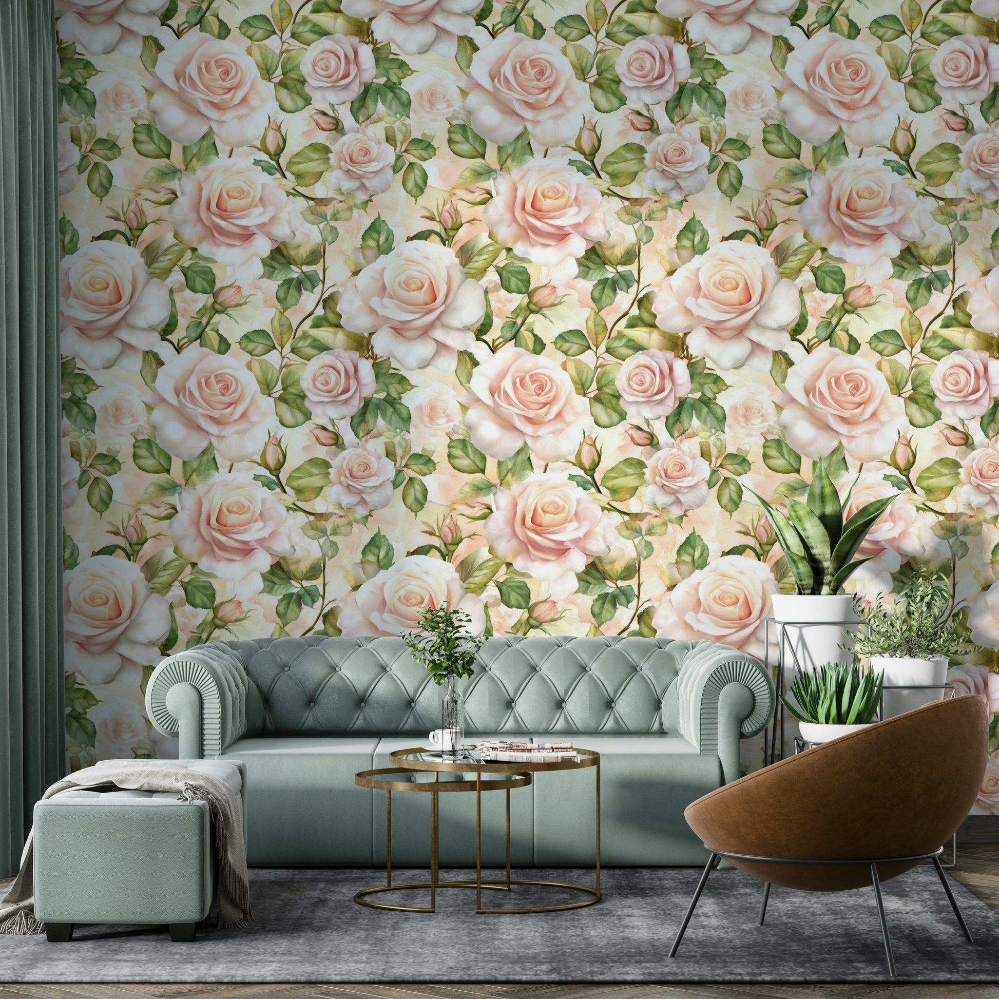 Luxurious rose wallpaper for a refined ambiance.

