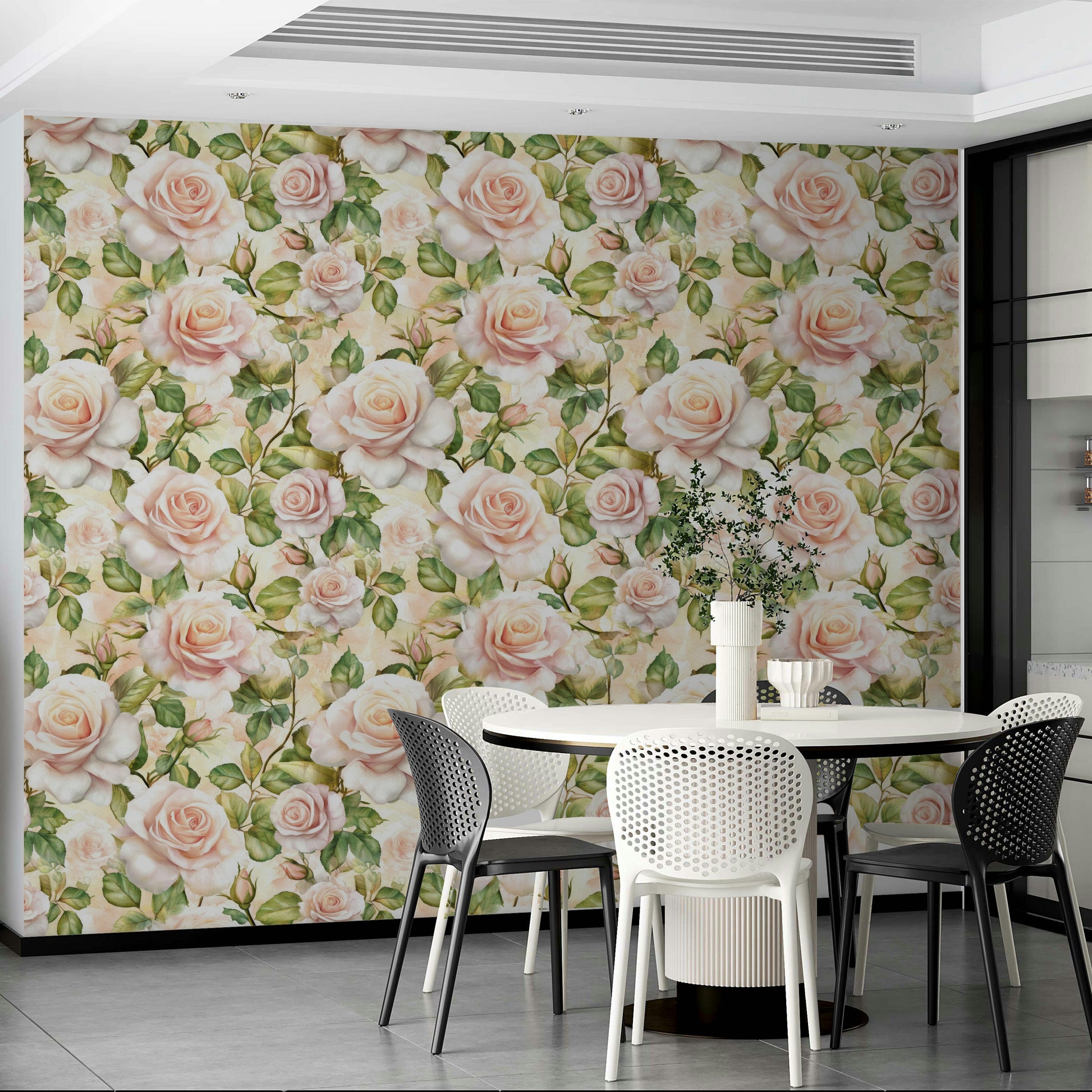 Soft and romantic rose wallpaper for living rooms.

