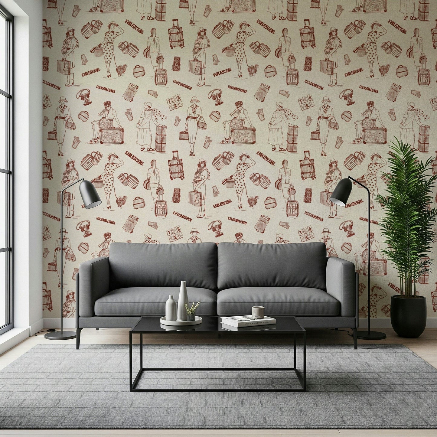 Simple sepia tone figures on Timeless Tales Wallpaper mural.