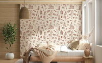 Abstract figures and bags on Timeless Tales Wallpaper.