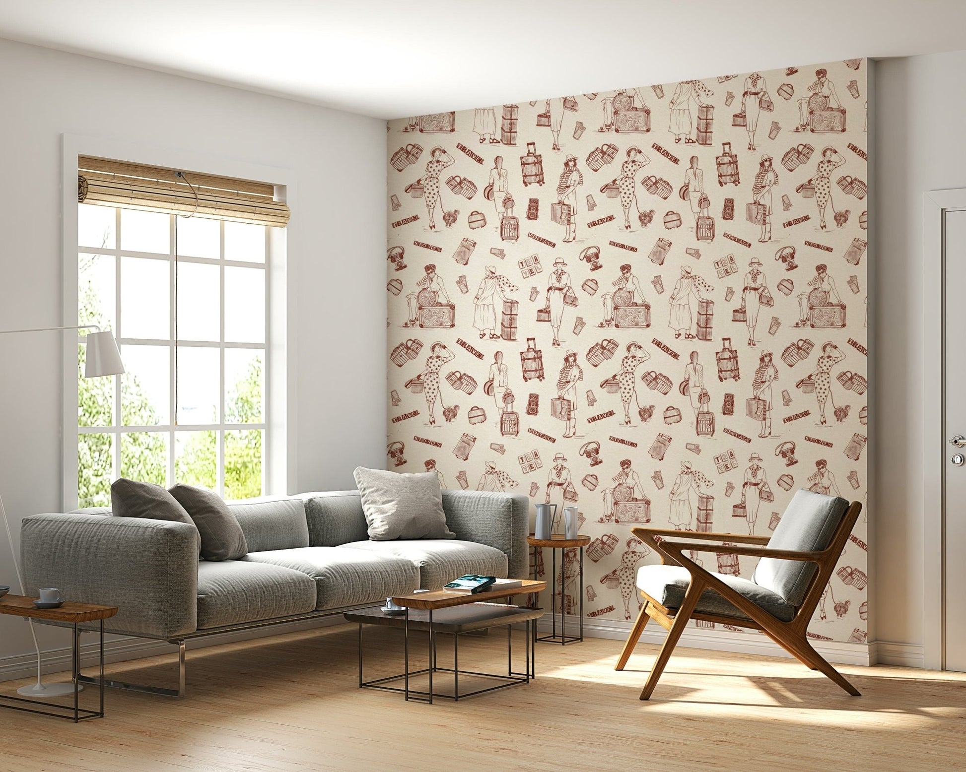 Minimalist fashion sketches on Timeless Tales Wallpaper mural.