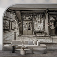 Modern lounge with Timeless Toy Storefront Wall Mural and old-town window detail