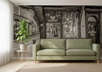 Sitting room with Timeless Toy Storefront Wall Mural and nostalgic shopfront charm