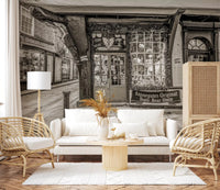 Hallway  with Timeless Toy Storefront Wall Mural and historic market textures