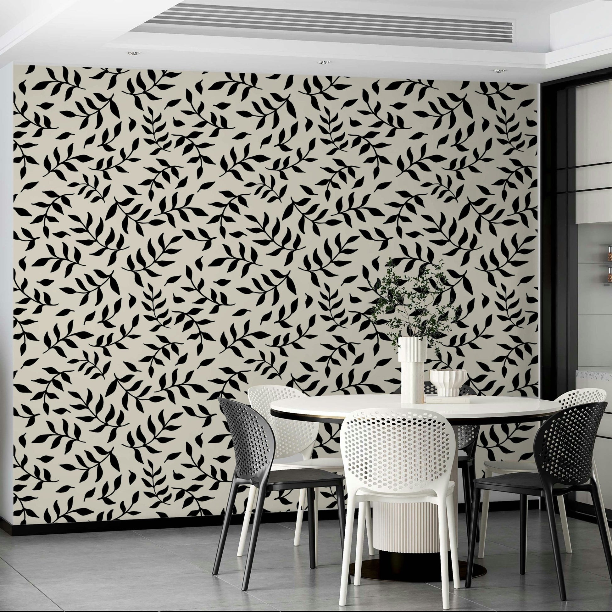 A full-wall mural showing a pattern of tiny twigs.
