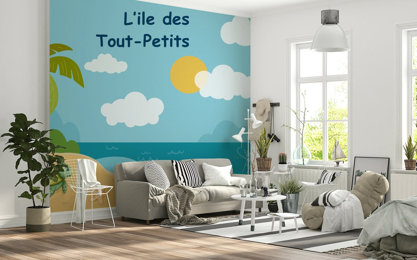 Playful turtle island wallpaper for child-friendly bedroom walls