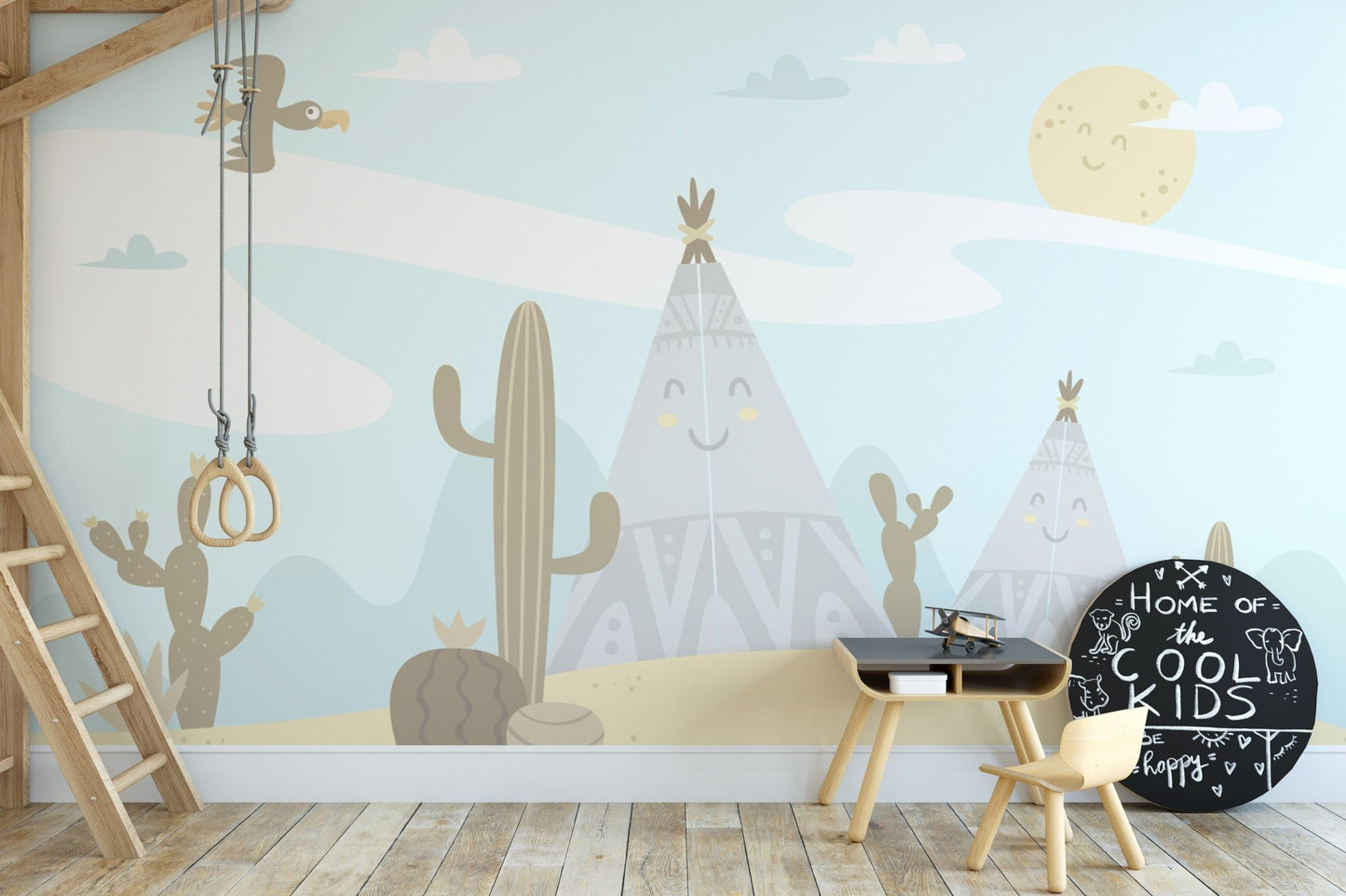 Sky and mountains-themed wallpaper for nursery walls
