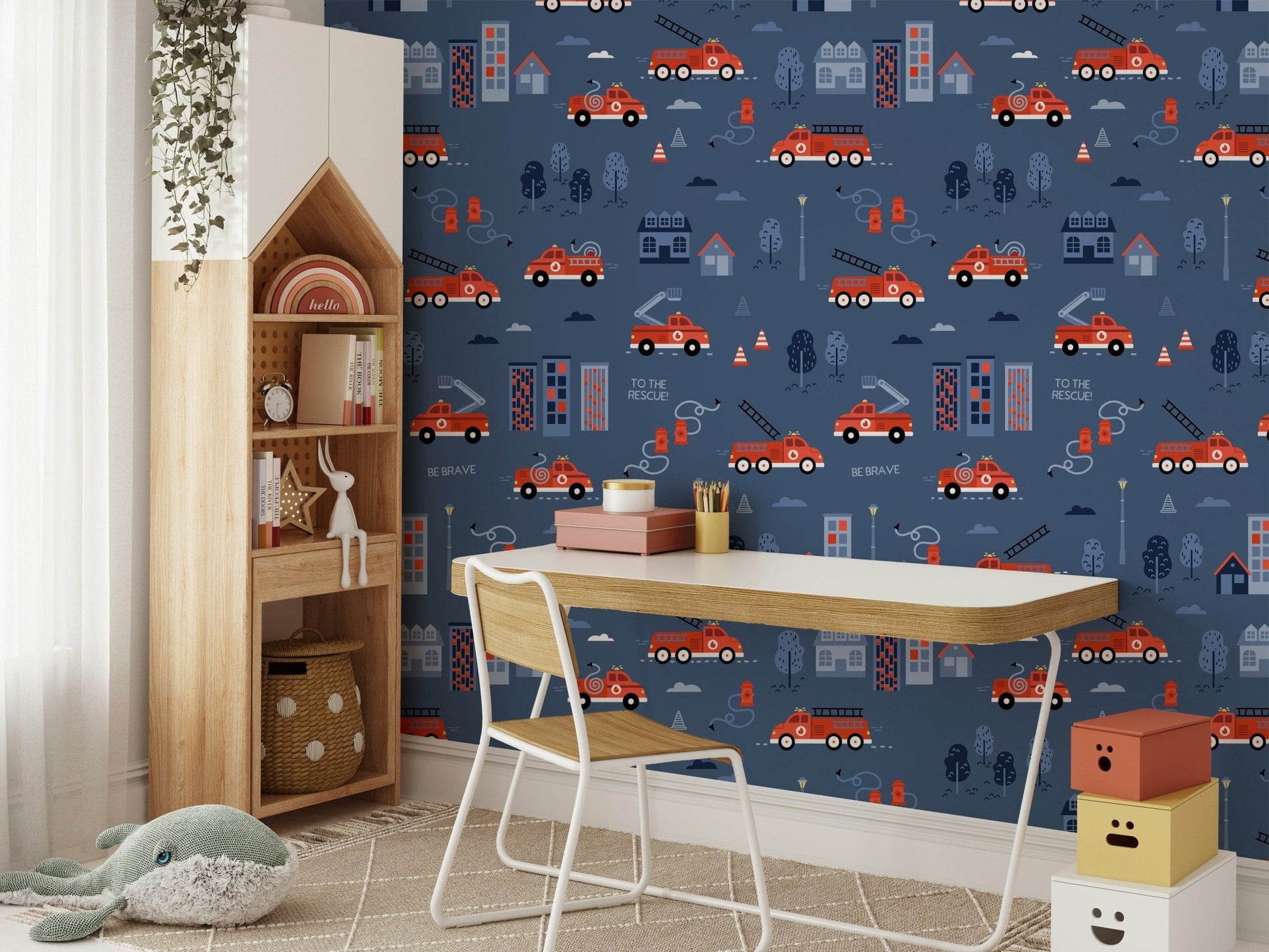 rescue vehicles blue wall murals