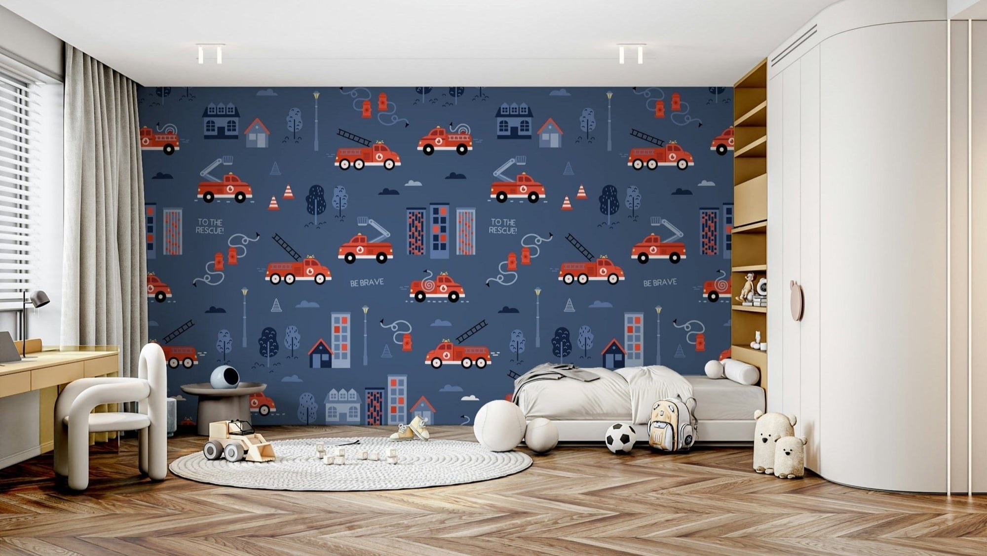 fire truck wallpaper on blue background GD079