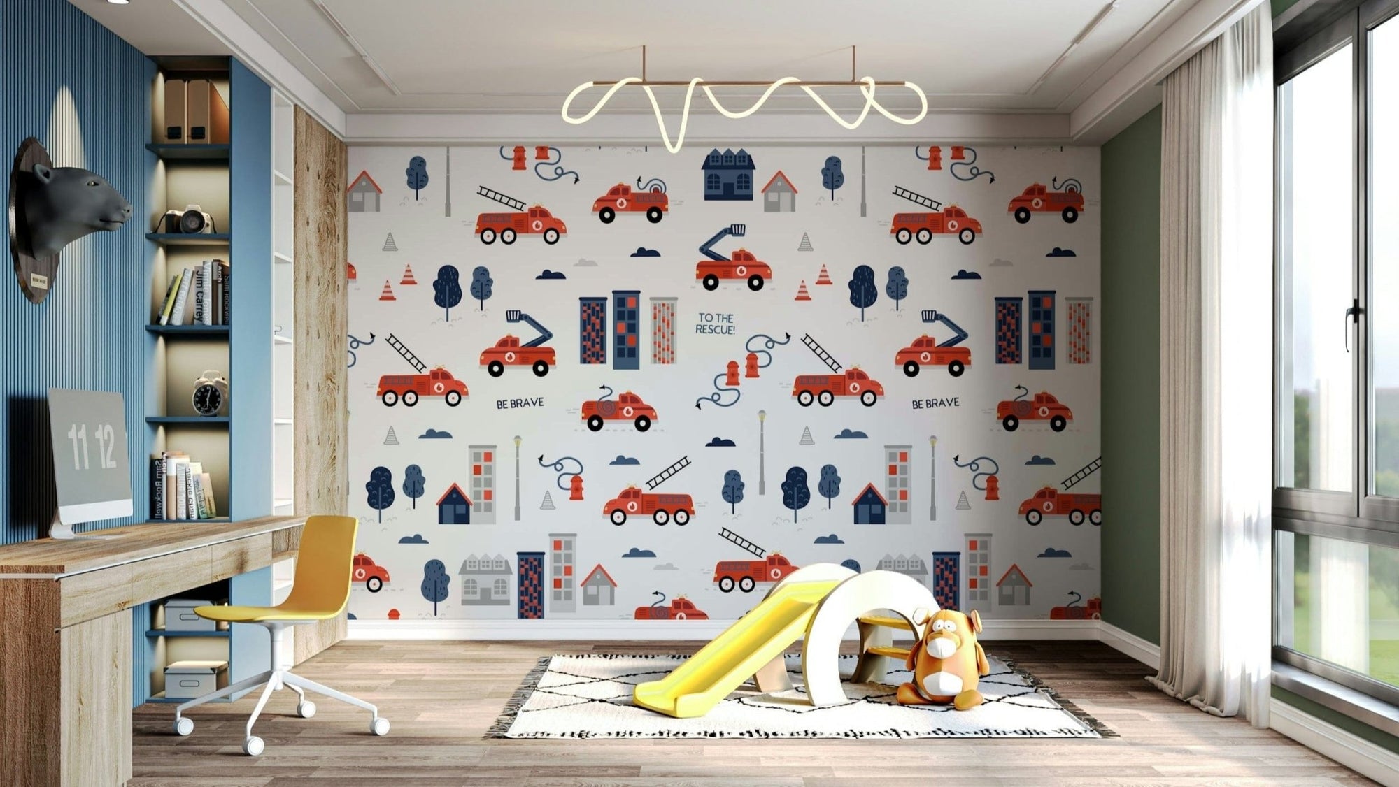 kids wallpaper with rescue trucks GD078