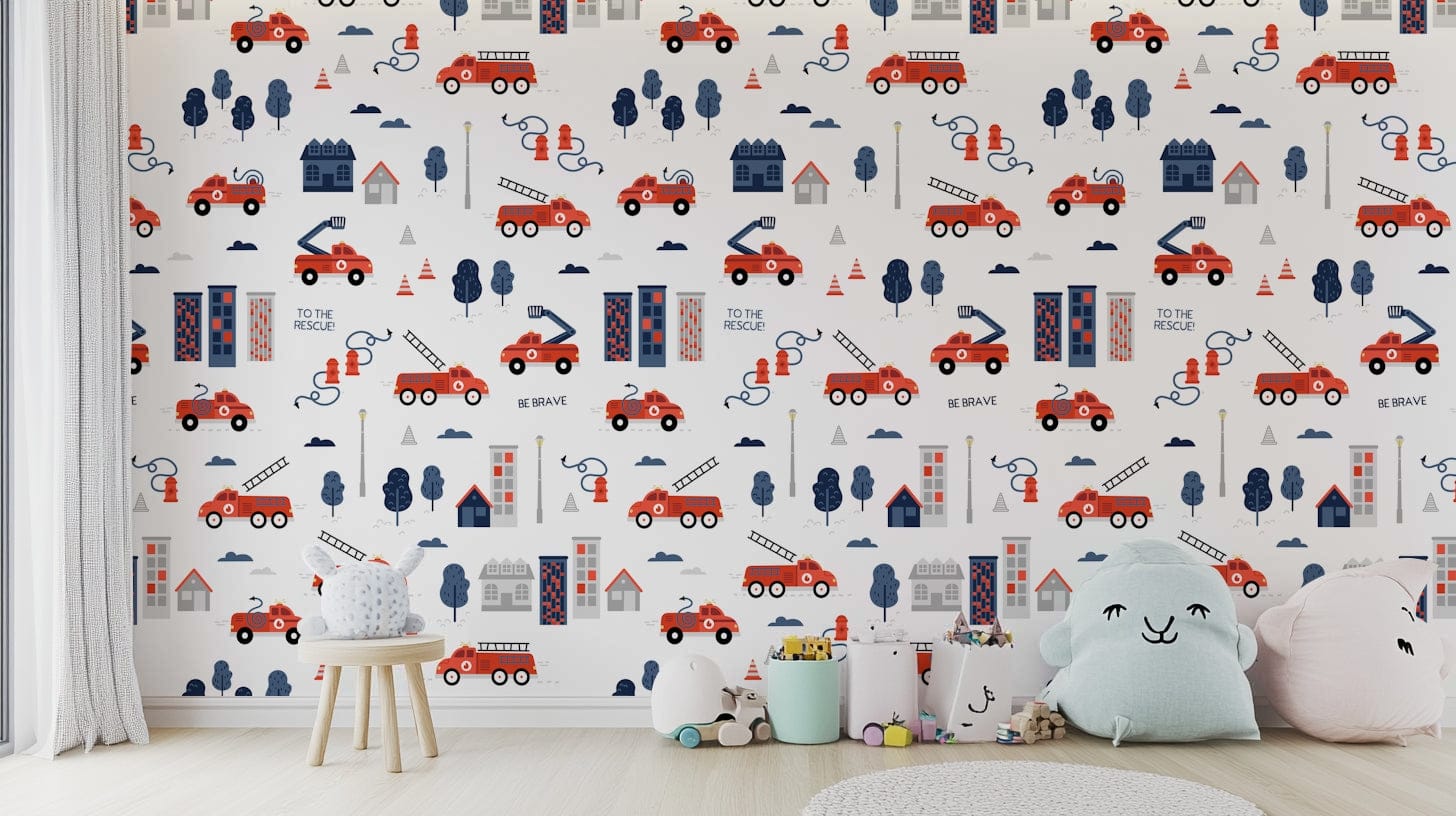 fire truck wallpaper for kids’ room
