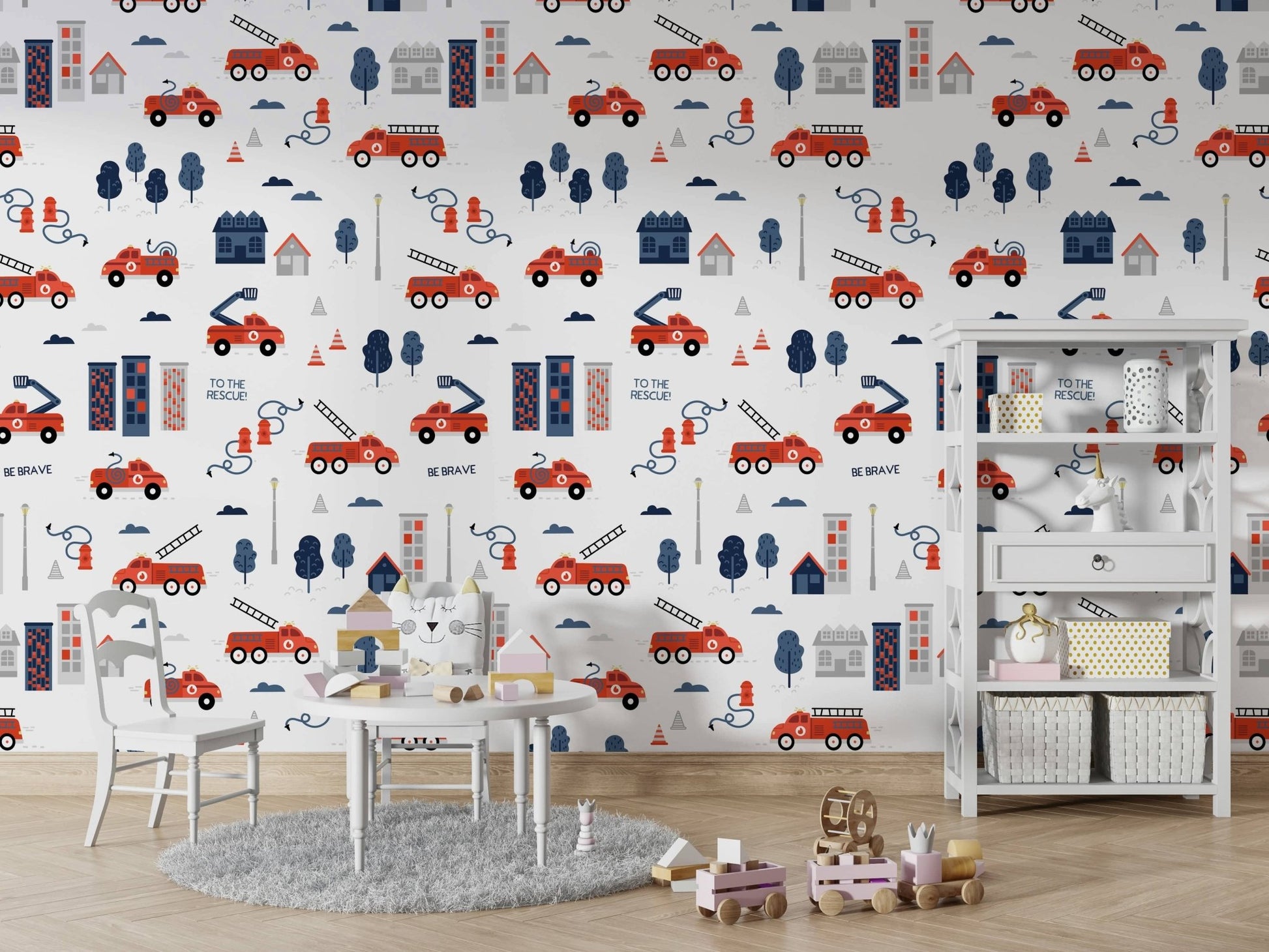 fire truck scene kids wall murals