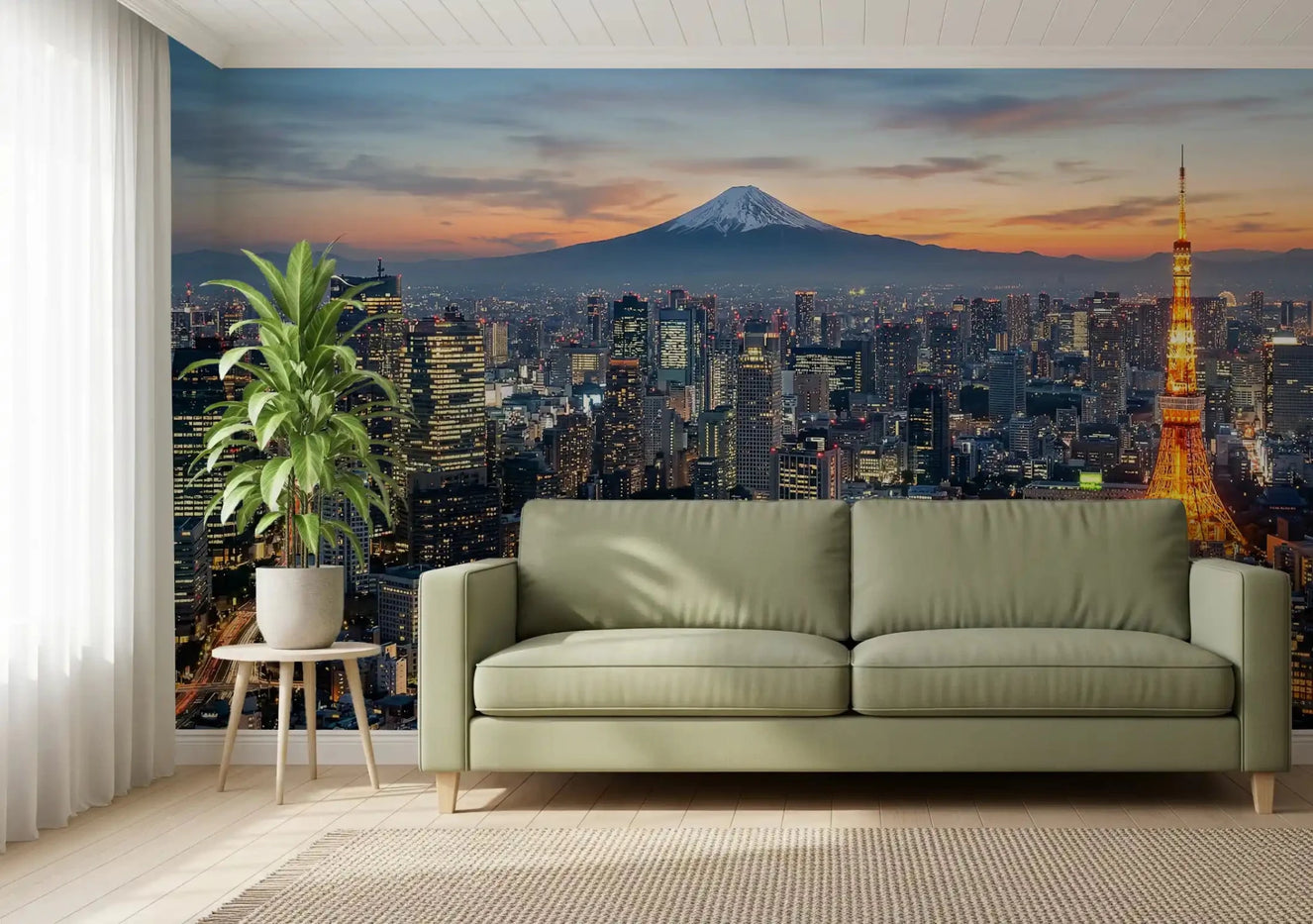 Hallway space with Tokyo Fuji wall mural skyline and Fuji backdrop