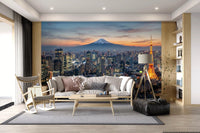 Hallway styled with Tokyo Fuji wall mural urban sunset skyline, GD9225