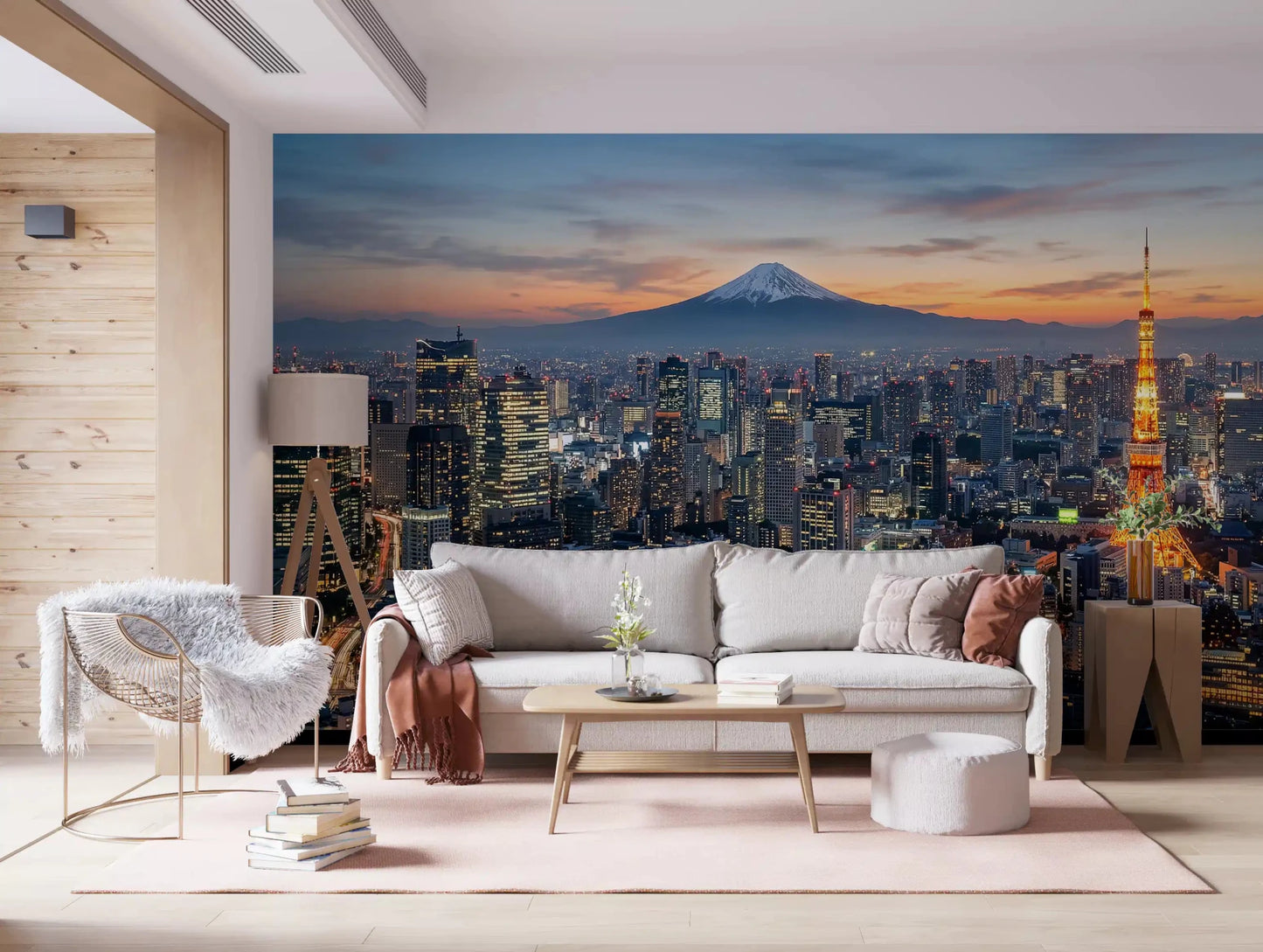 Living area with Tokyo Fuji wall mural cityscape and Fuji view, GD9225