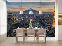 Dining room shows Tokyo Fuji wall mural skyline and glowing tower, GD9225