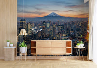 Workspace featuring Tokyo Fuji wall mural with lit skyline scene, GD9225