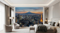 Modern room styled with Tokyo Fuji wall mural cityscape detail, GD9225