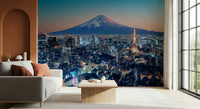 In this sitting room, Tokyo Twilight Wall Mural adds city depth and evening color