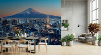 Tokyo Twilight Wall Mural adds a calm urban-night mood to this airy Dining setting