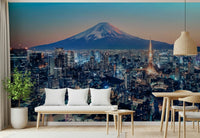 This bench seating corner feels more scenic with Tokyo Twilight Wall Mural and dusk glow