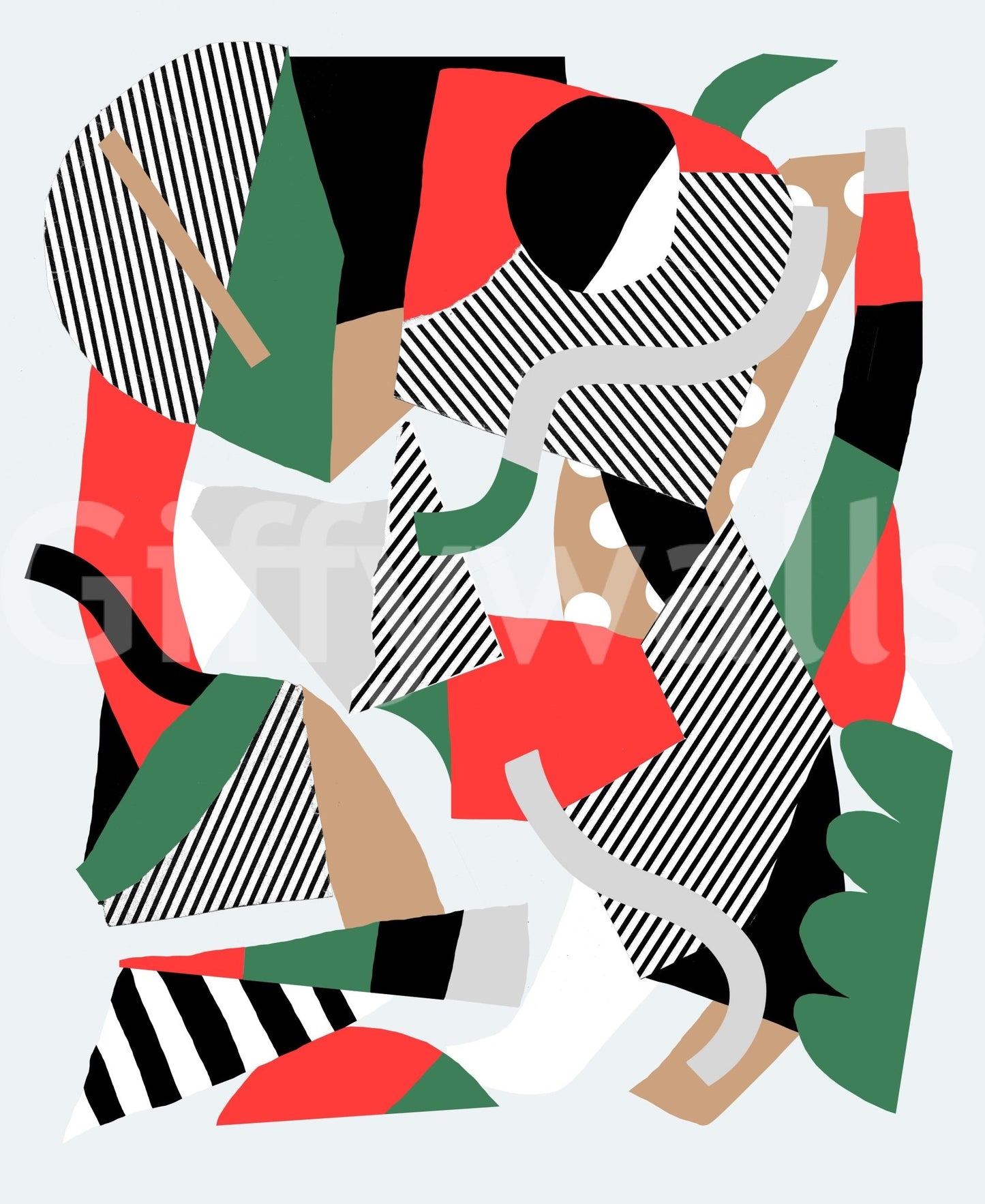 A peaceful modern abstract mural on decorative wallpaper.