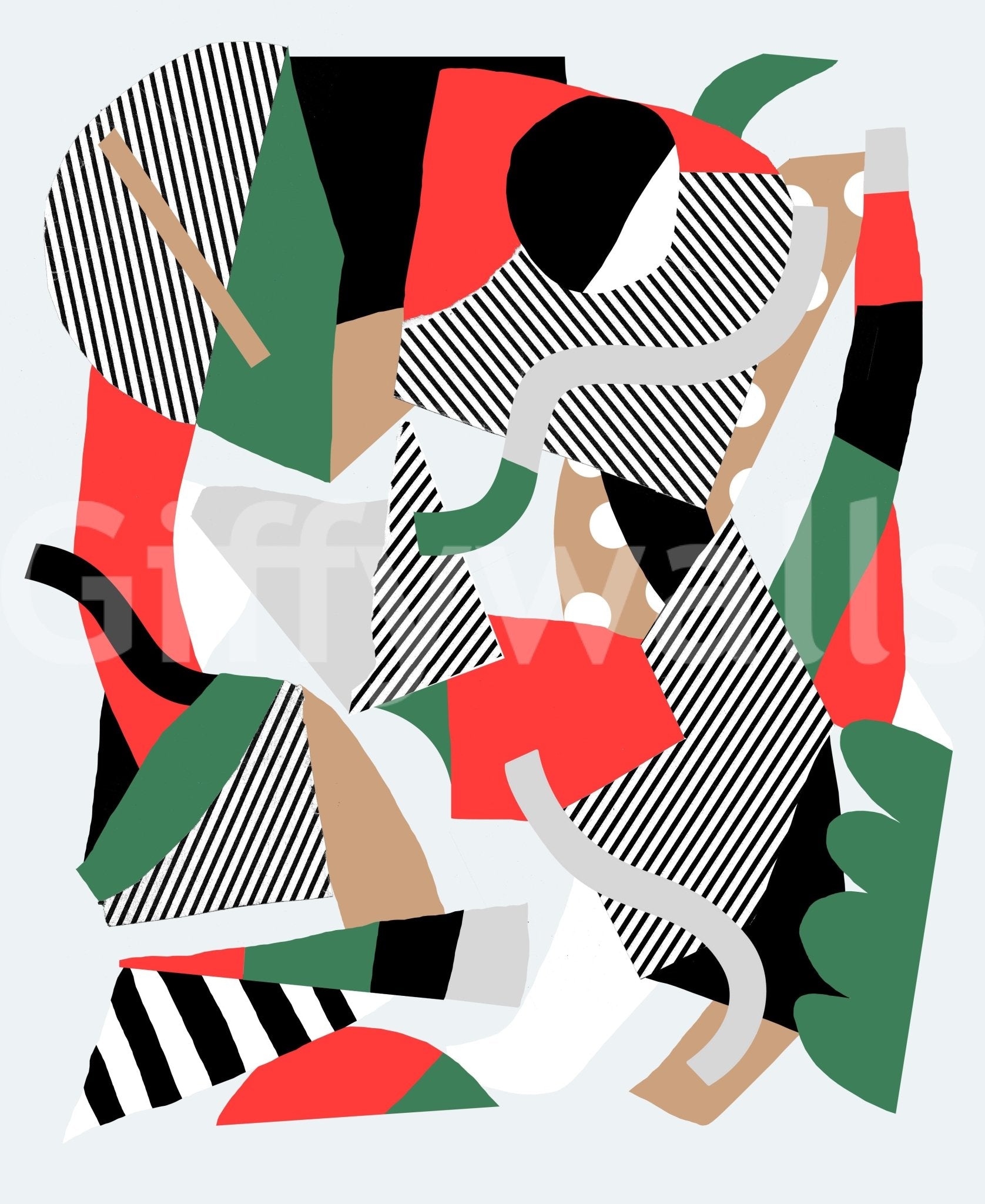 A peaceful modern abstract mural on decorative wallpaper.